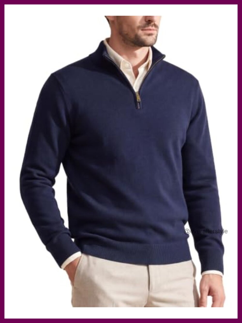 Mens 100% Merino Wool Quarter Zip Pullover Sweater 18.5 Micron